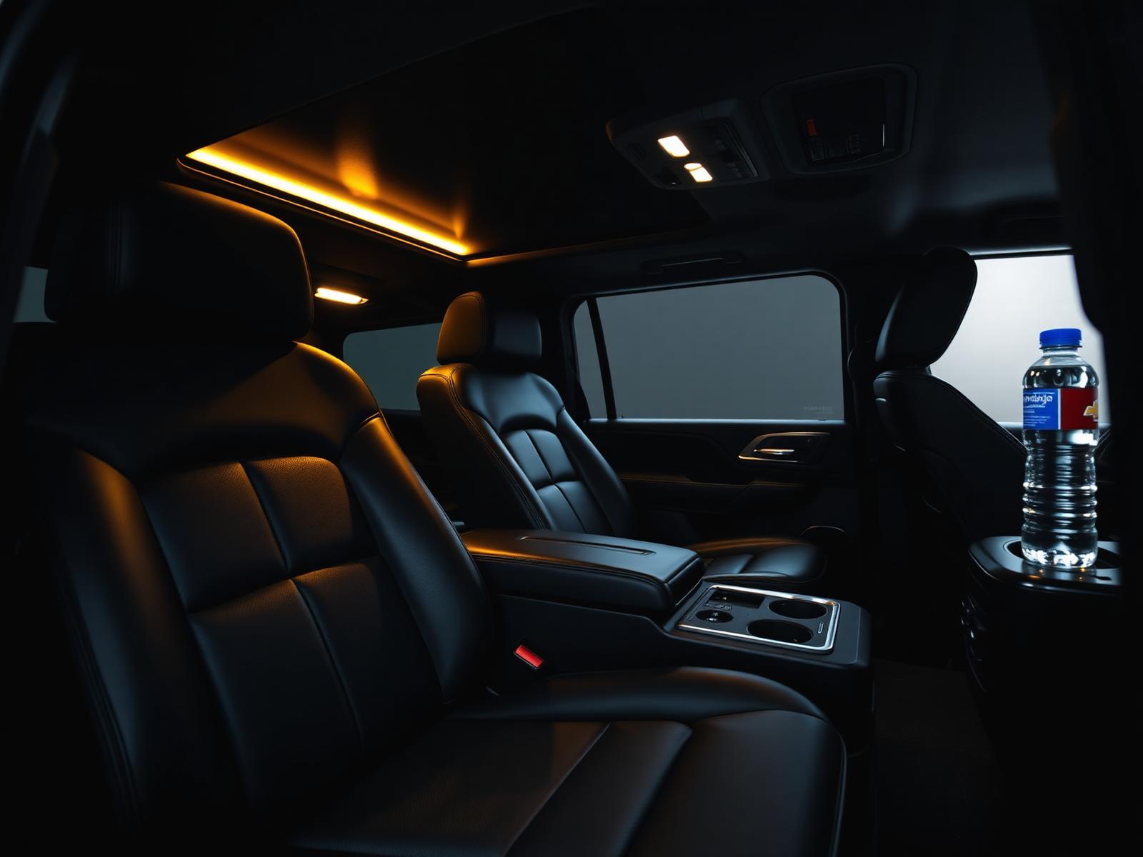 Luxury interior of a black Chevrolet Tahoe with leather seats